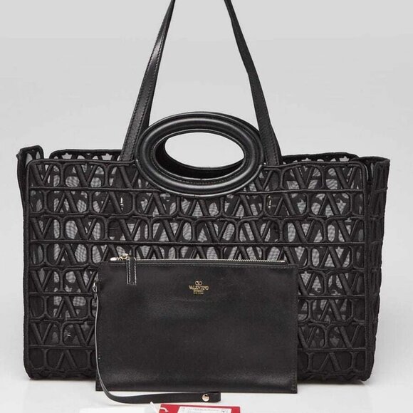 Valentino Black Mesh Fabric Le Troisieme Tote Bag - Picture 10 of 10